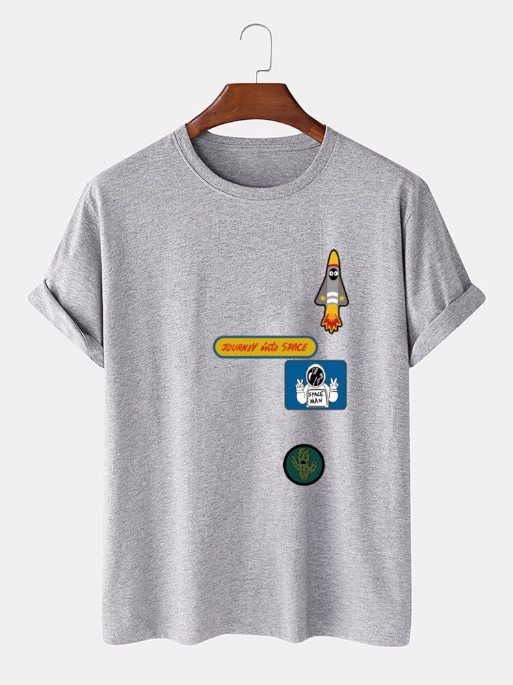 Herren-t-shirt Mit O-ausschnitt Und Cartoon-astronauten-raketendruck 100 % Baumwolle