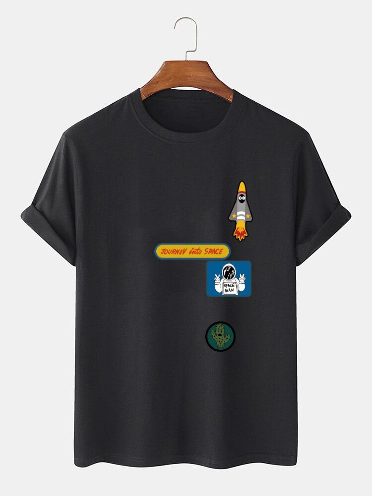 Herren-t-shirt Mit O-ausschnitt Und Cartoon-astronauten-raketendruck 100 % Baumwolle