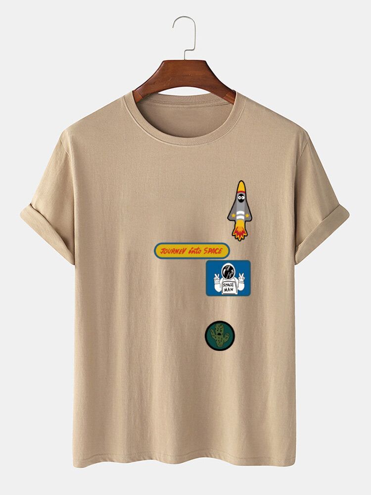 Herren-t-shirt Mit O-ausschnitt Und Cartoon-astronauten-raketendruck 100 % Baumwolle