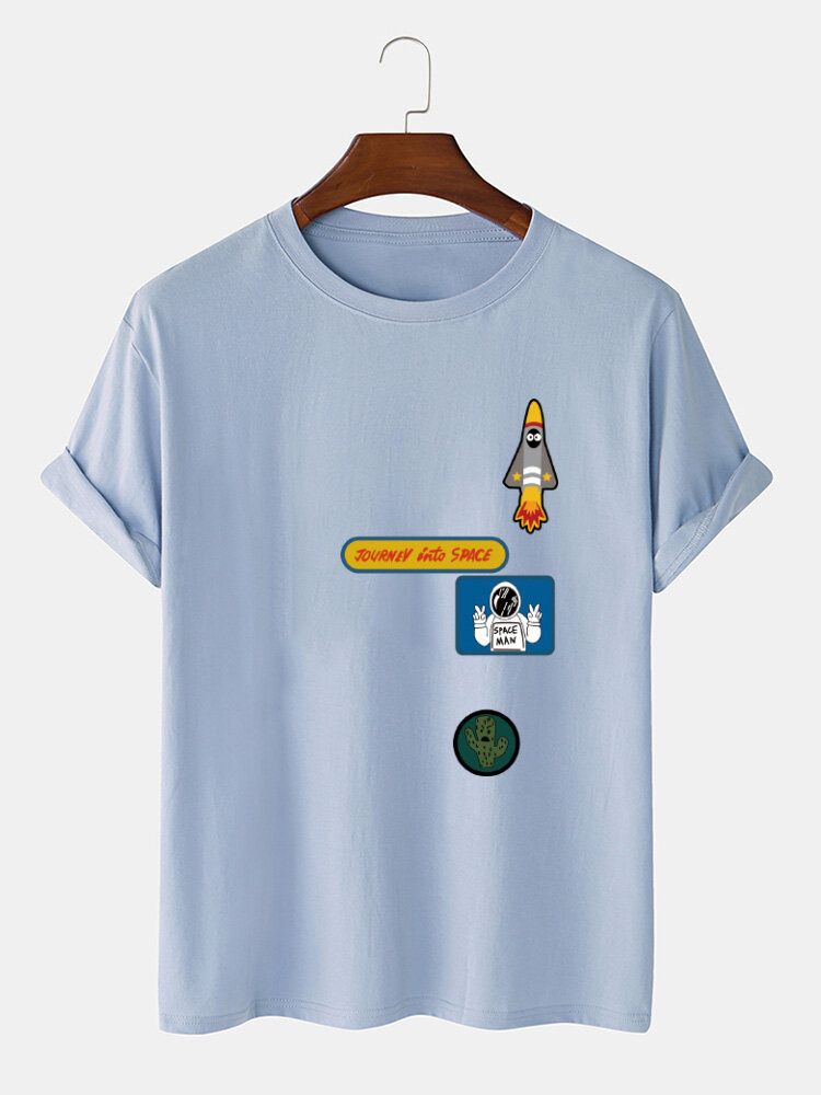 Herren-t-shirt Mit O-ausschnitt Und Cartoon-astronauten-raketendruck 100 % Baumwolle