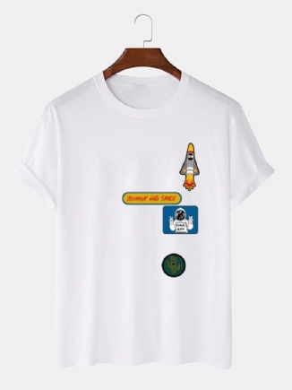 Herren-t-shirt Mit O-ausschnitt Und Cartoon-astronauten-raketendruck 100 % Baumwolle