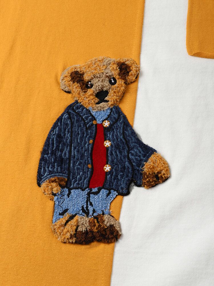 Herren-t-shirt Mit Teddy-karikaturmuster Und Patchwork-oberteil Für Preppy Youngster