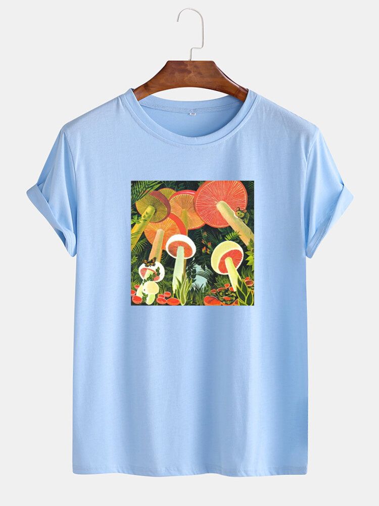 Kurzärmliges Adrettes T-shirt Mit Cartoon-pilz-print Für Herren