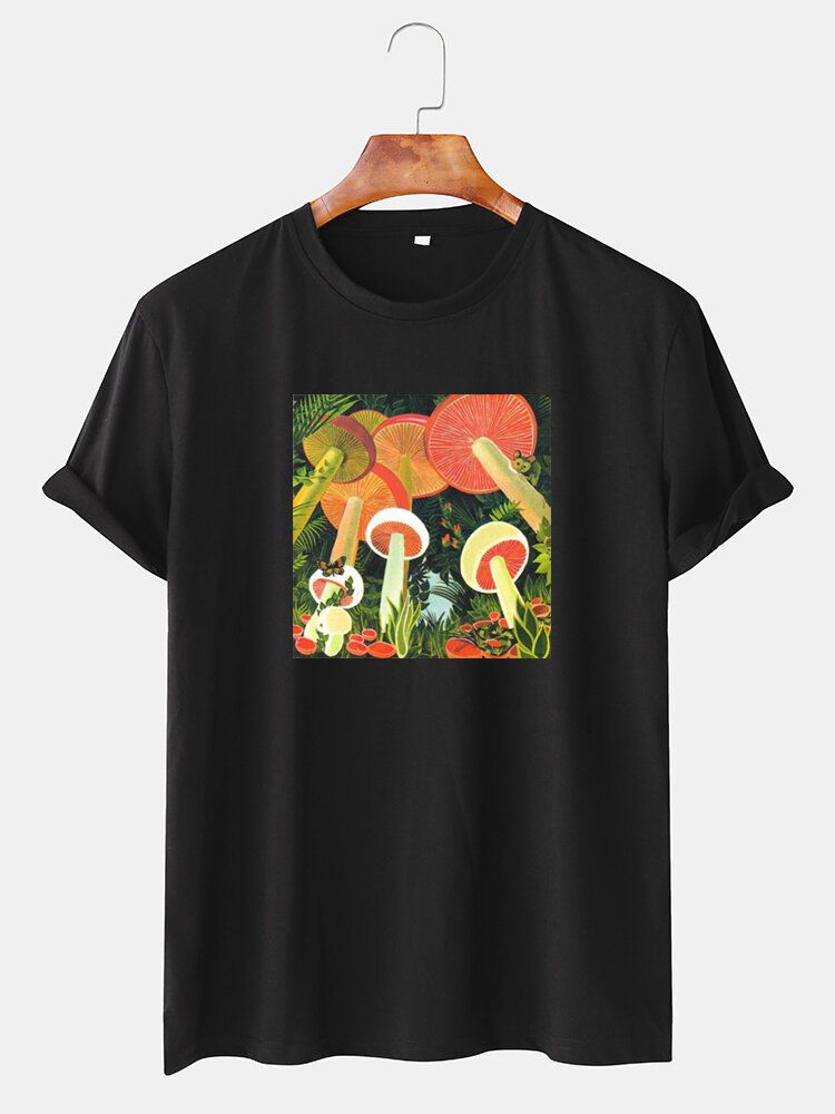 Kurzärmliges Adrettes T-shirt Mit Cartoon-pilz-print Für Herren