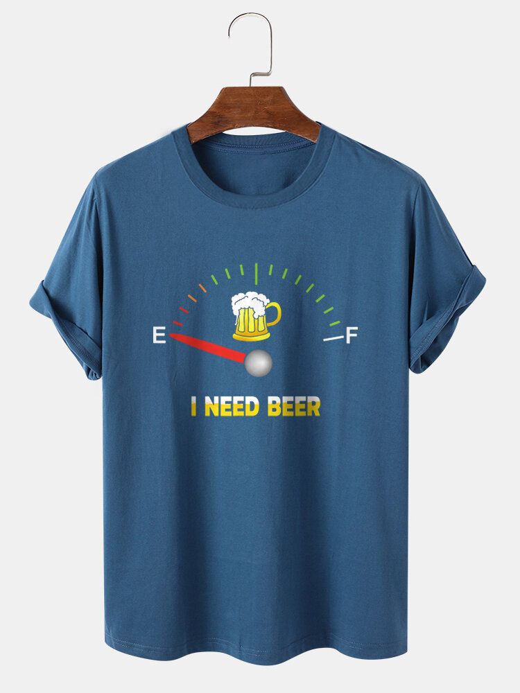 Kurzärmliges Baumwoll-t-shirt Mit Aufdruck „beers Fuel Meter“ Für Herren