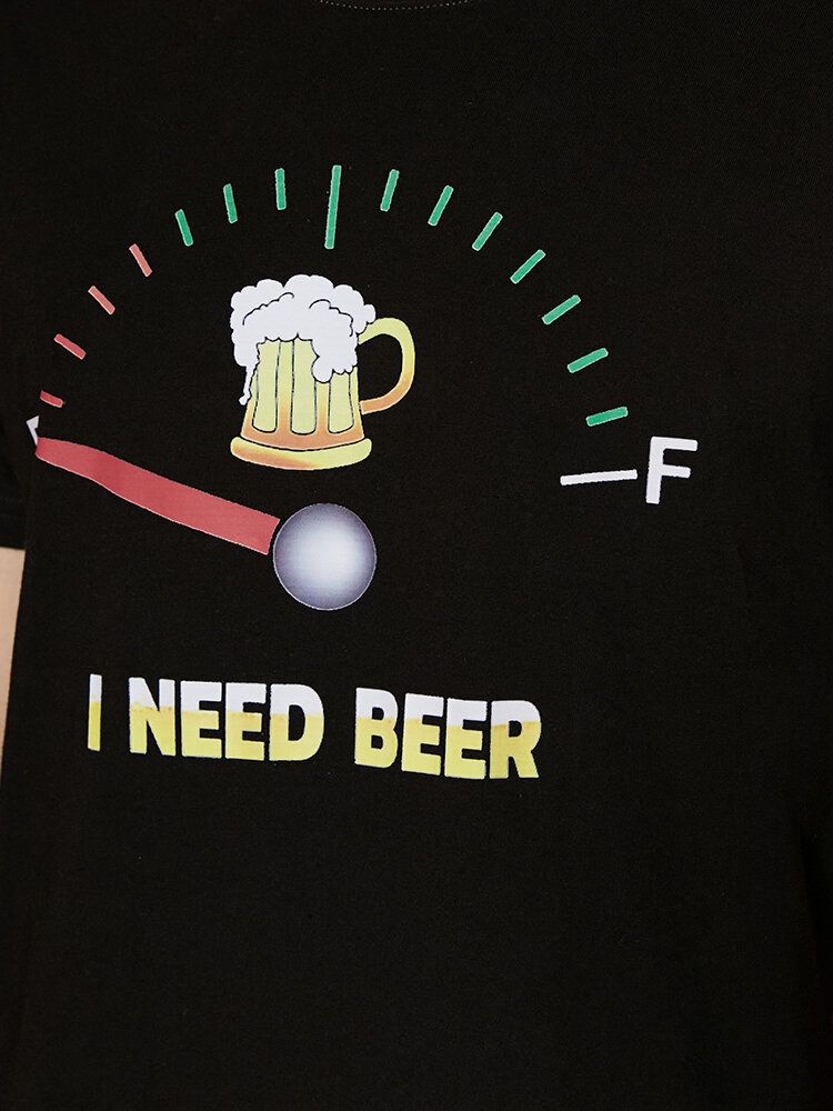 Kurzärmliges Baumwoll-t-shirt Mit Aufdruck „beers Fuel Meter“ Für Herren