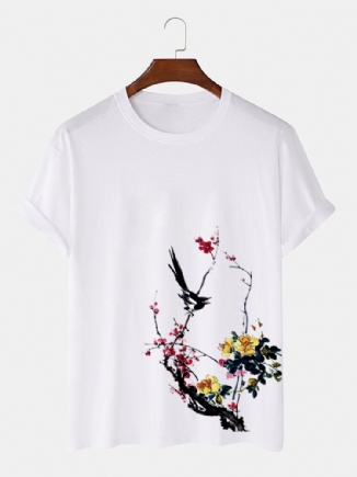 Kurzärmliges Baumwoll-t-shirt Mit Bird Plum Bossom-print Für Herren