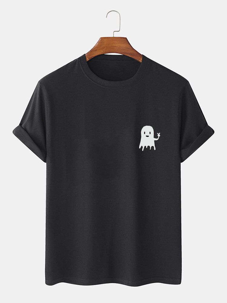 Kurzärmliges Baumwoll-t-shirt Mit Halloween-karikatur-geisterdruck Für Herren