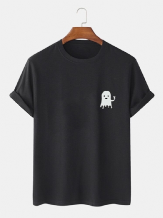 Kurzärmliges Baumwoll-t-shirt Mit Halloween-karikatur-geisterdruck Für Herren