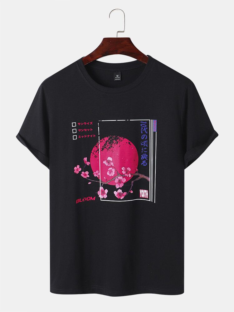 Kurzärmliges Baumwoll-t-shirt Mit Japanischem Kirschblüten-print Für Herren