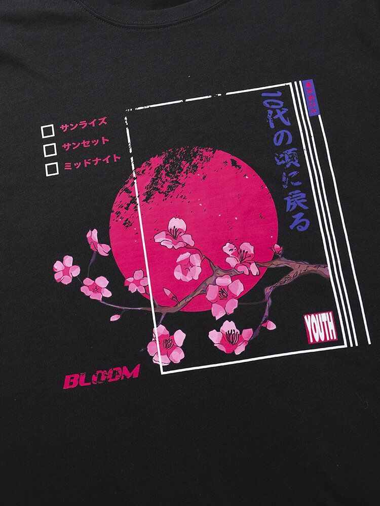 Kurzärmliges Baumwoll-t-shirt Mit Japanischem Kirschblüten-print Für Herren