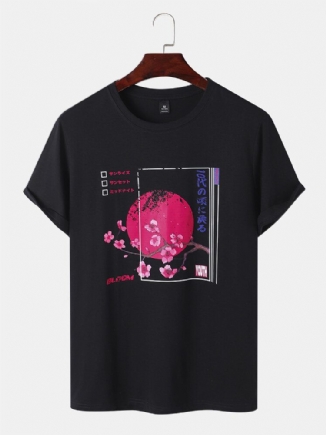 Kurzärmliges Baumwoll-t-shirt Mit Japanischem Kirschblüten-print Für Herren