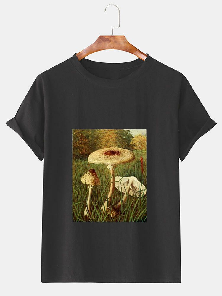 Kurzärmliges Design-t-shirt Aus Baumwolle Mit Pilzdruck Für Herren