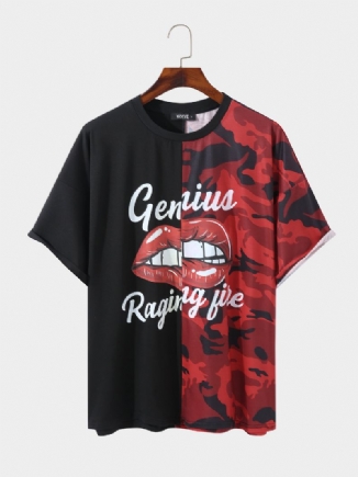 Kurzärmliges Freizeit-t-shirt Mit Camouflage-muster Patchwork Lippen Lettern Für Herren