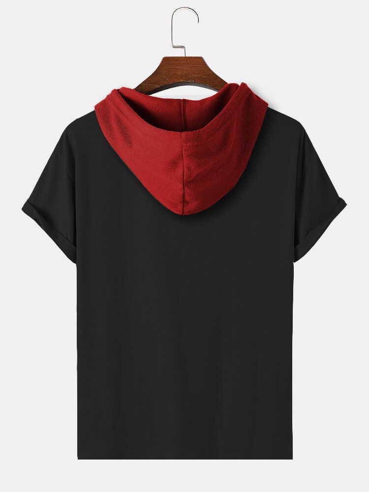 Kurzärmliges Kapuzen-t-shirt Mit Kordelzug Und Ethno-geometriedruck In Rose Für Herren