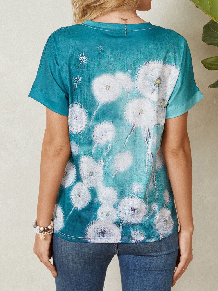 Kurzärmliges Lässiges T-shirt Mit O-ausschnitt Und Cartoon-blumen-katzendruck