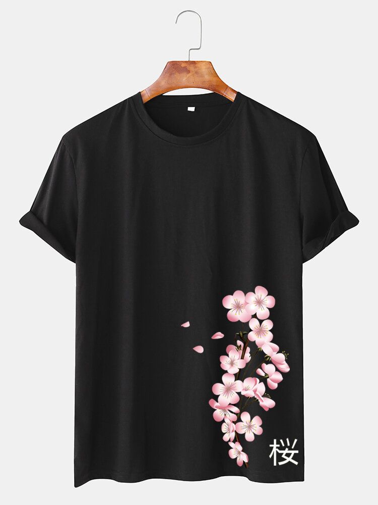 Kurzärmliges O-ausschnitt-t-shirt Im Japanischen Stil Mit Kirschendruck Für Herren