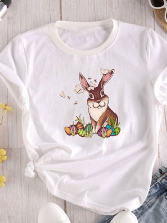 Kurzärmliges O-ausschnitt-t-shirt Mit Osterhasen-print Für Damen