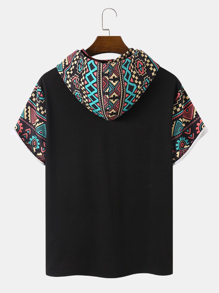 Kurzärmliges Patchwork-t-shirt Mit Tribal-muster Und Geometrischem Muster Für Herren