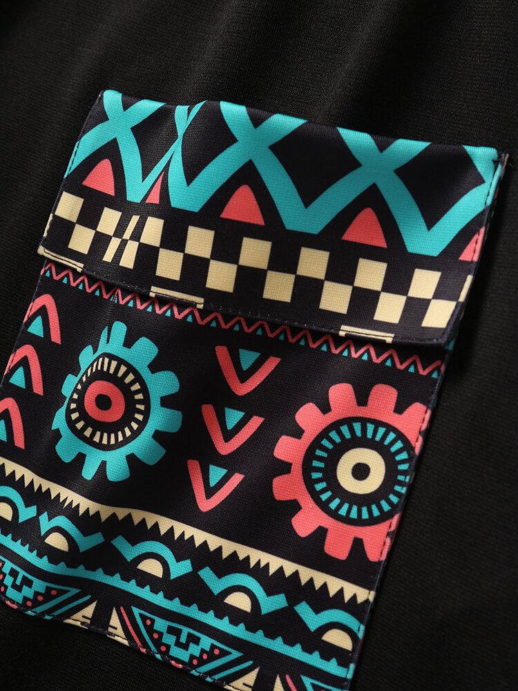 Kurzärmliges Patchwork-t-shirt Mit Tribal-muster Und Geometrischem Muster Für Herren