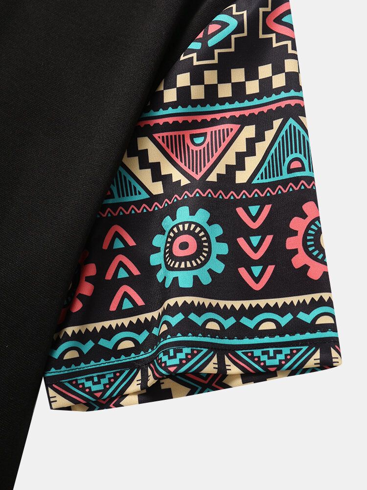 Kurzärmliges Patchwork-t-shirt Mit Tribal-muster Und Geometrischem Muster Für Herren