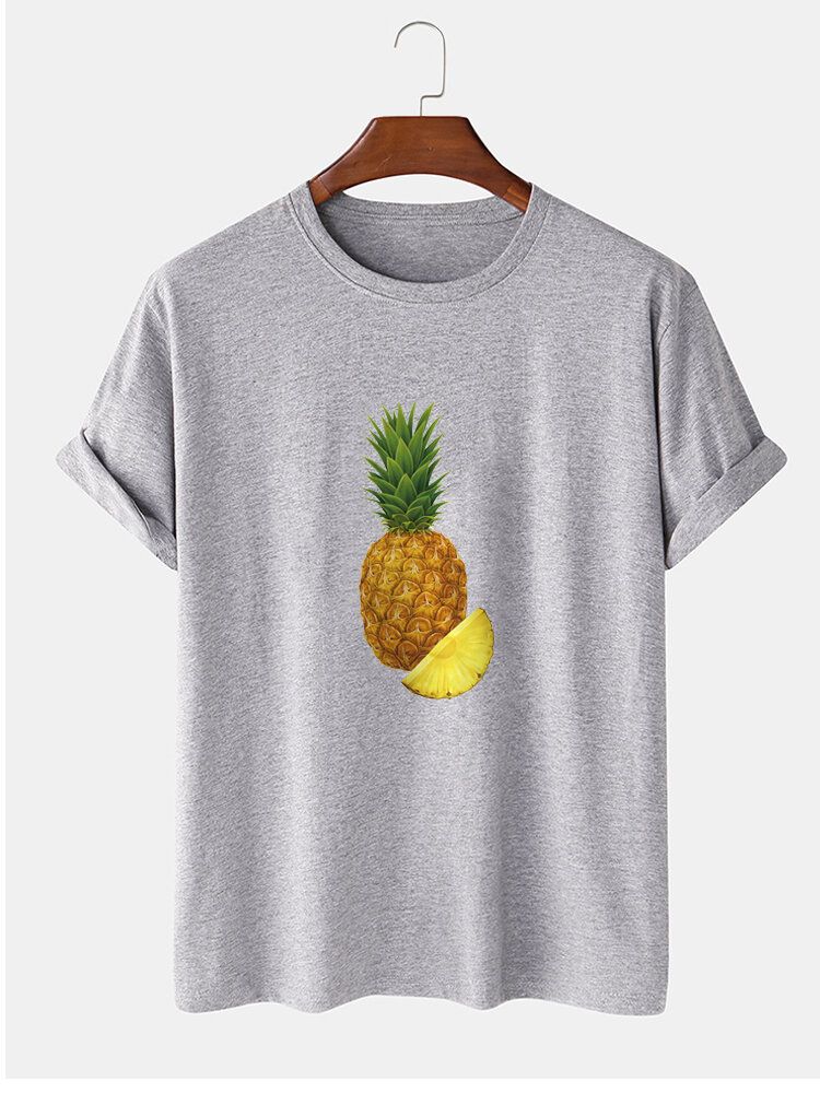 Kurzärmliges Rundhals-t-shirt Aus 100 % Baumwolle Mit Ananas-print Für Herren