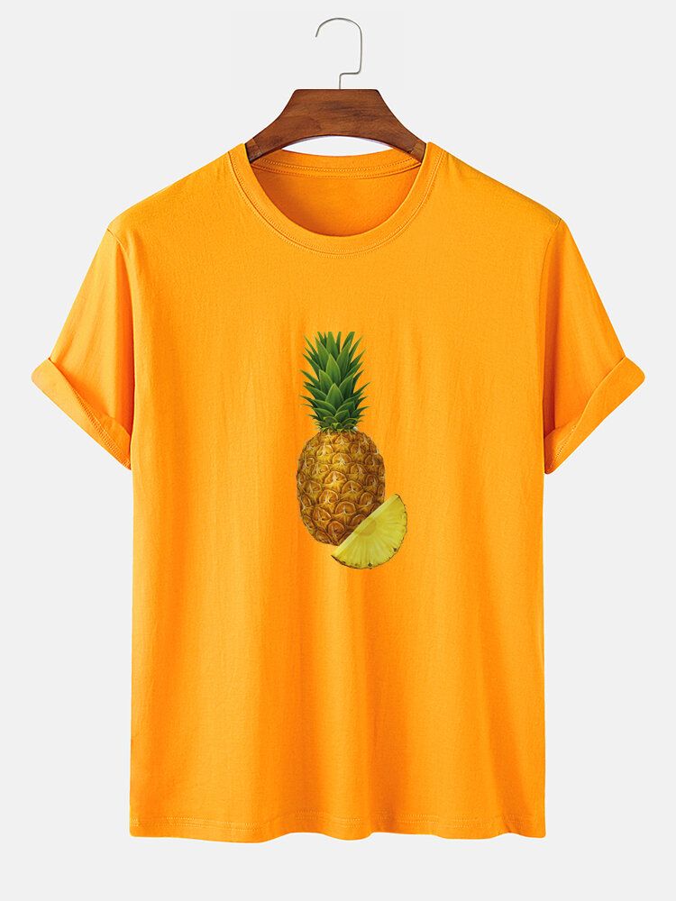 Kurzärmliges Rundhals-t-shirt Aus 100 % Baumwolle Mit Ananas-print Für Herren