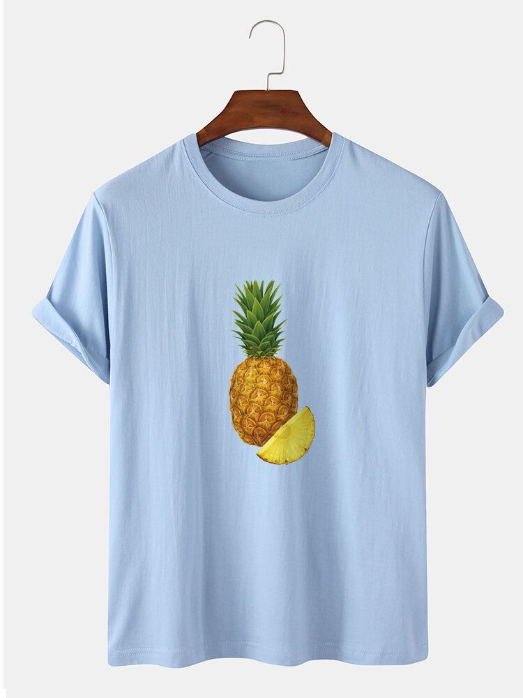 Kurzärmliges Rundhals-t-shirt Aus 100 % Baumwolle Mit Ananas-print Für Herren