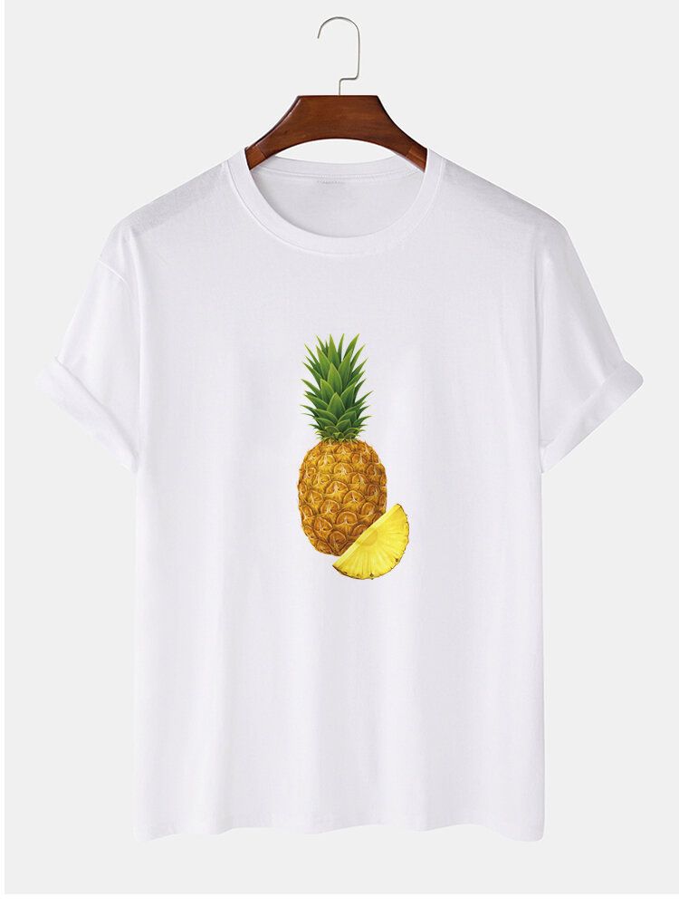 Kurzärmliges Rundhals-t-shirt Aus 100 % Baumwolle Mit Ananas-print Für Herren