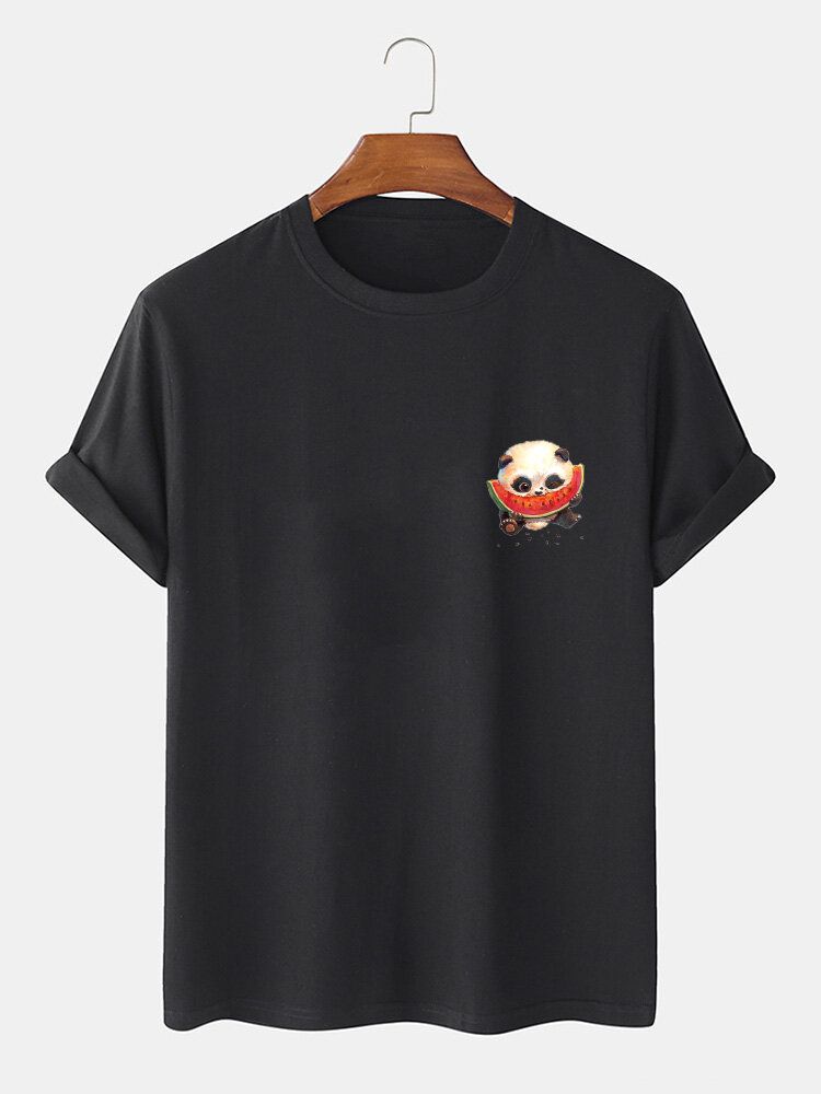 Kurzärmliges Rundhals-t-shirt Aus 100 % Baumwolle Mit Cartoon-panda-aufdruck Für Herren