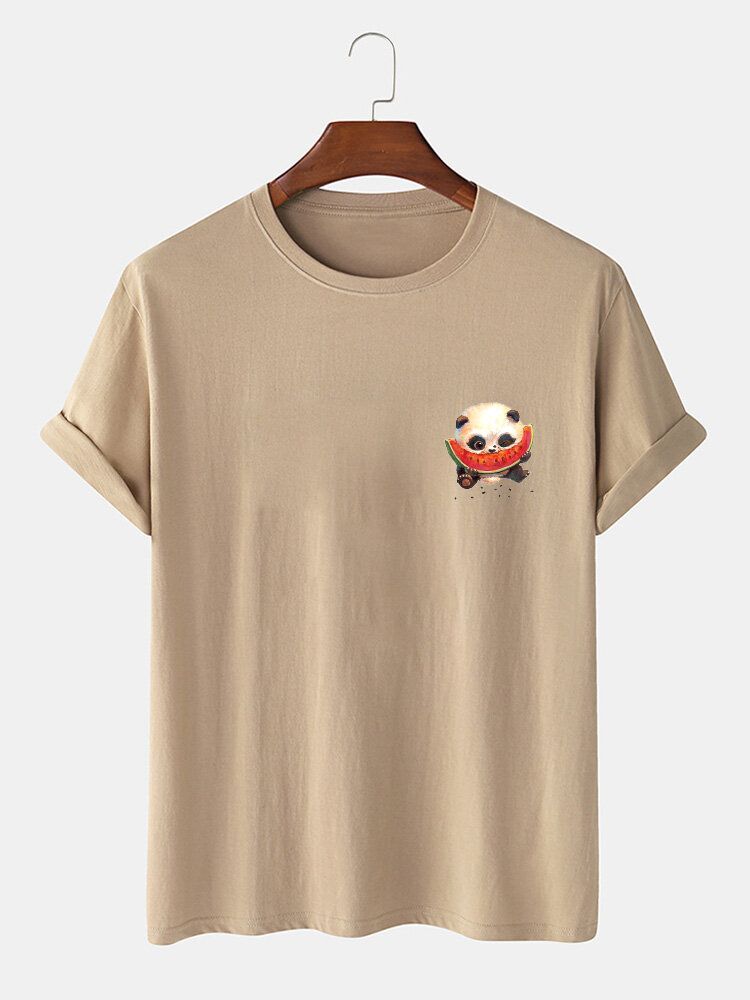 Kurzärmliges Rundhals-t-shirt Aus 100 % Baumwolle Mit Cartoon-panda-aufdruck Für Herren