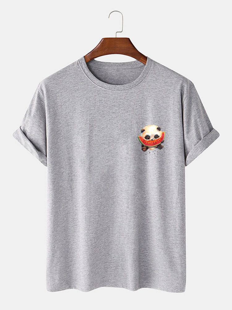 Kurzärmliges Rundhals-t-shirt Aus 100 % Baumwolle Mit Cartoon-panda-aufdruck Für Herren