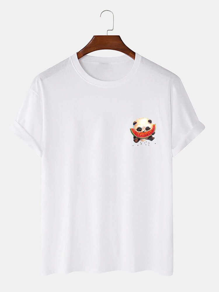 Kurzärmliges Rundhals-t-shirt Aus 100 % Baumwolle Mit Cartoon-panda-aufdruck Für Herren