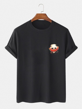 Kurzärmliges Rundhals-t-shirt Aus 100 % Baumwolle Mit Cartoon-panda-aufdruck Für Herren