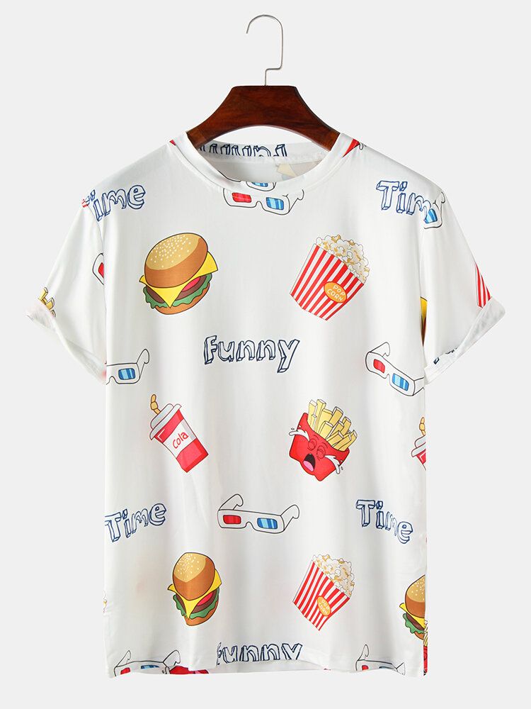 Kurzärmliges Rundhals-t-shirt Aus Baumwolle Mit Lustigem Fast-food-print Für Herren