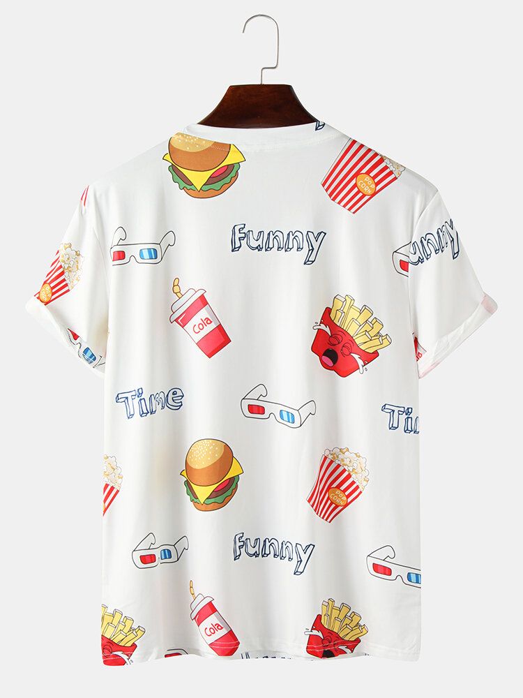 Kurzärmliges Rundhals-t-shirt Aus Baumwolle Mit Lustigem Fast-food-print Für Herren