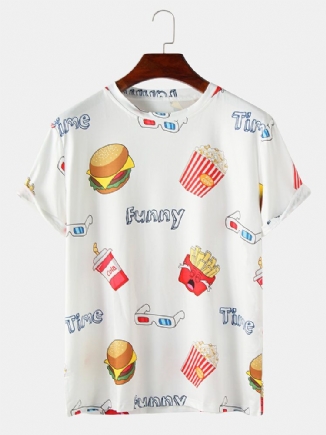 Kurzärmliges Rundhals-t-shirt Aus Baumwolle Mit Lustigem Fast-food-print Für Herren