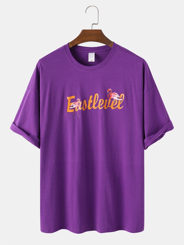 Kurzärmliges Rundhals-t-shirt Aus Lockerer Baumwolle Mit Flamingo-buchstabendruck Für Herren