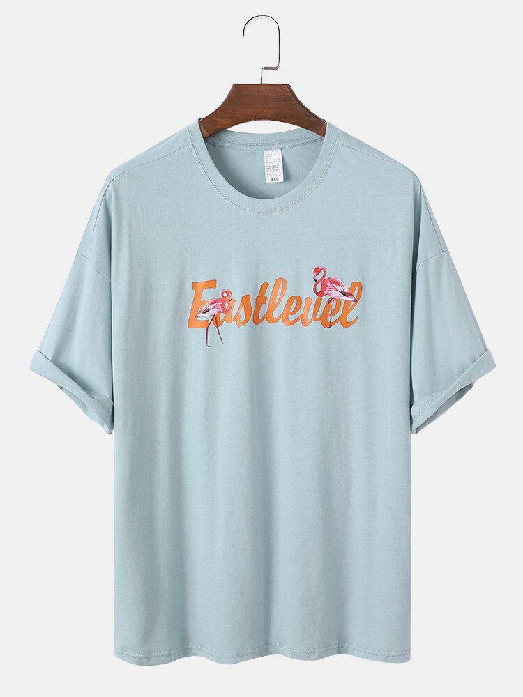 Kurzärmliges Rundhals-t-shirt Aus Lockerer Baumwolle Mit Flamingo-buchstabendruck Für Herren