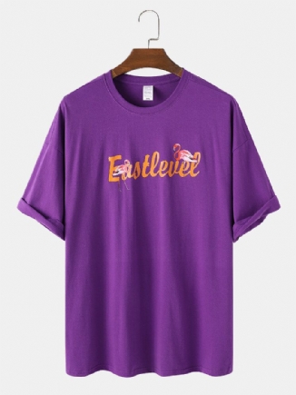 Kurzärmliges Rundhals-t-shirt Aus Lockerer Baumwolle Mit Flamingo-buchstabendruck Für Herren