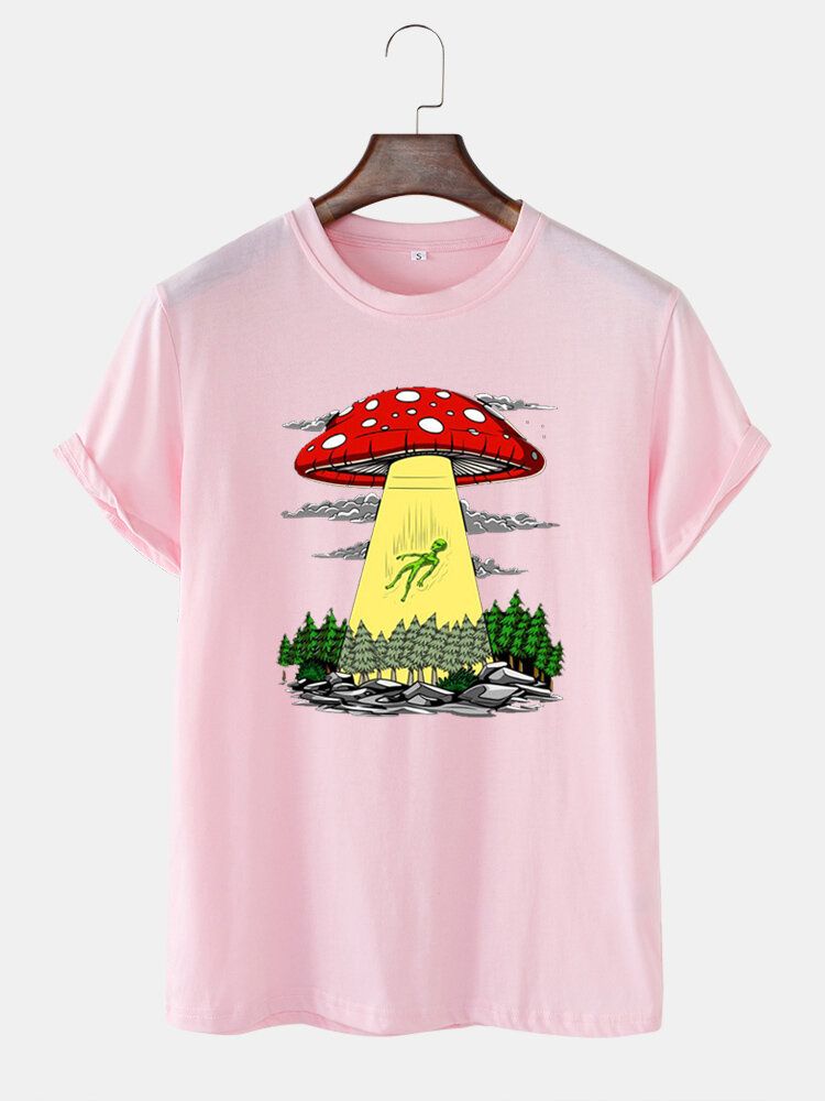 Kurzärmliges Rundhals-t-shirt Mit Cartoon-pilz-print Für Herren