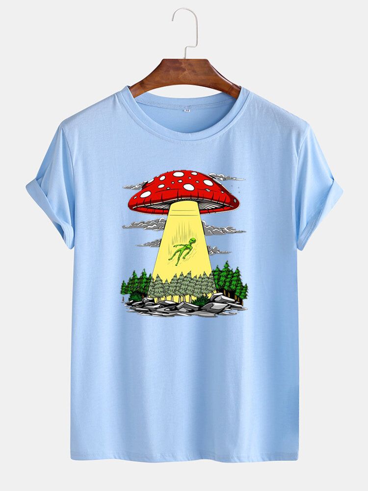 Kurzärmliges Rundhals-t-shirt Mit Cartoon-pilz-print Für Herren