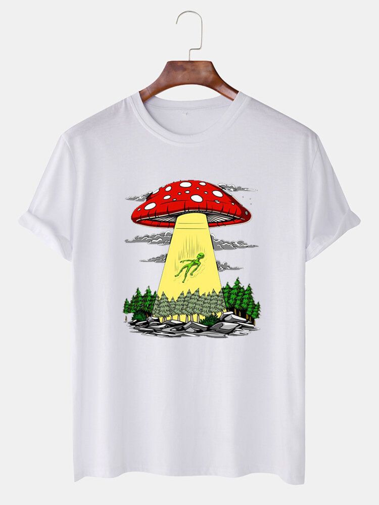 Kurzärmliges Rundhals-t-shirt Mit Cartoon-pilz-print Für Herren