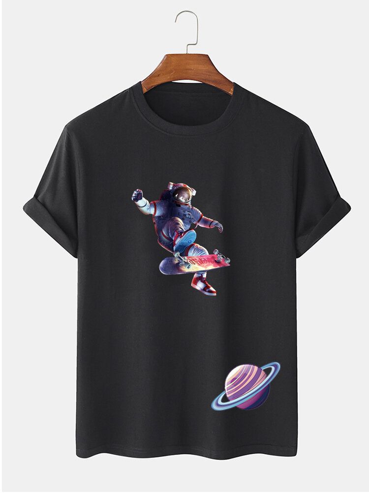 Kurzärmliges T-shirt Aus 100 % Baumwolle Mit Astronaut Planet Print Für Herren