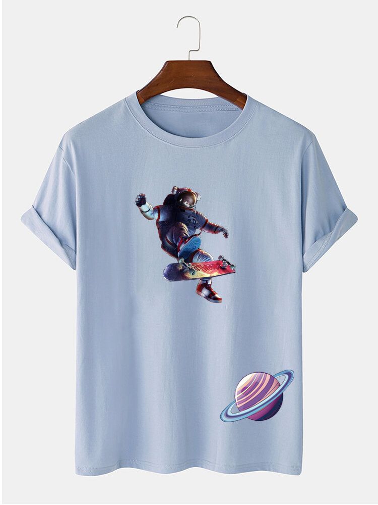 Kurzärmliges T-shirt Aus 100 % Baumwolle Mit Astronaut Planet Print Für Herren