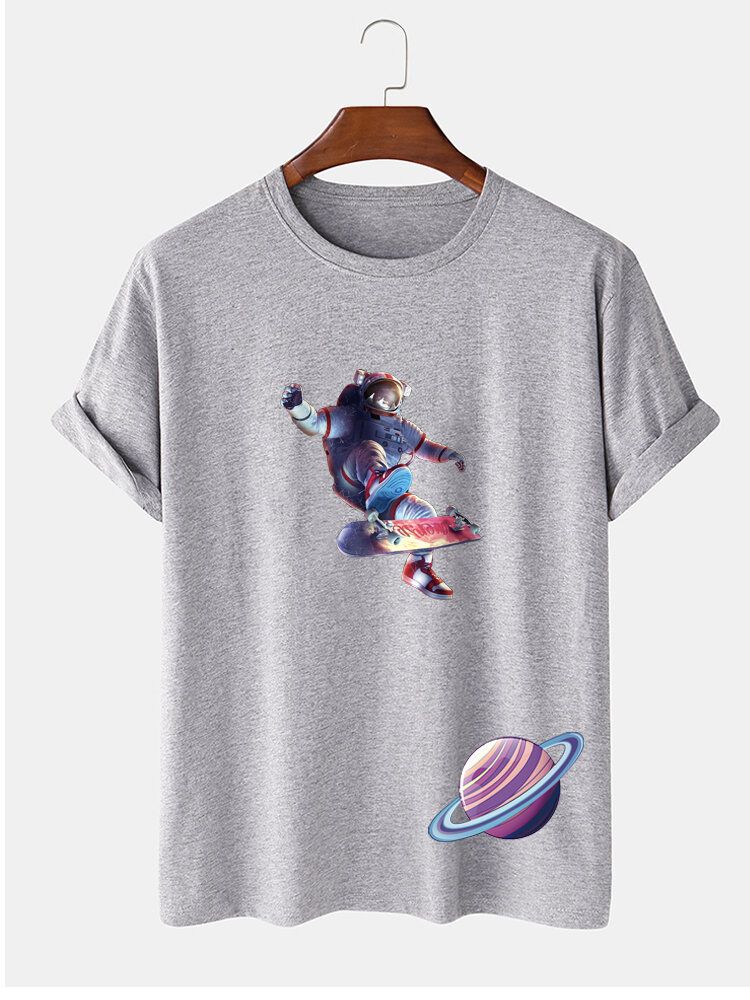 Kurzärmliges T-shirt Aus 100 % Baumwolle Mit Astronaut Planet Print Für Herren