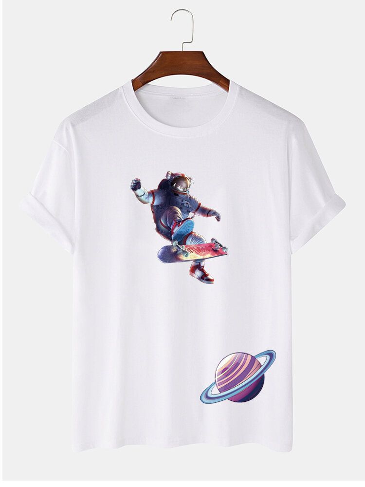 Kurzärmliges T-shirt Aus 100 % Baumwolle Mit Astronaut Planet Print Für Herren