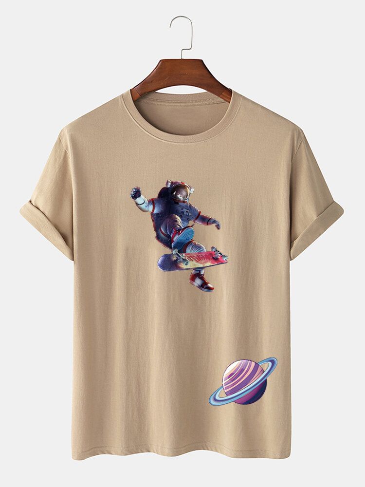 Kurzärmliges T-shirt Aus 100 % Baumwolle Mit Astronaut Planet Print Für Herren