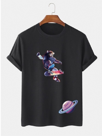 Kurzärmliges T-shirt Aus 100 % Baumwolle Mit Astronaut Planet Print Für Herren