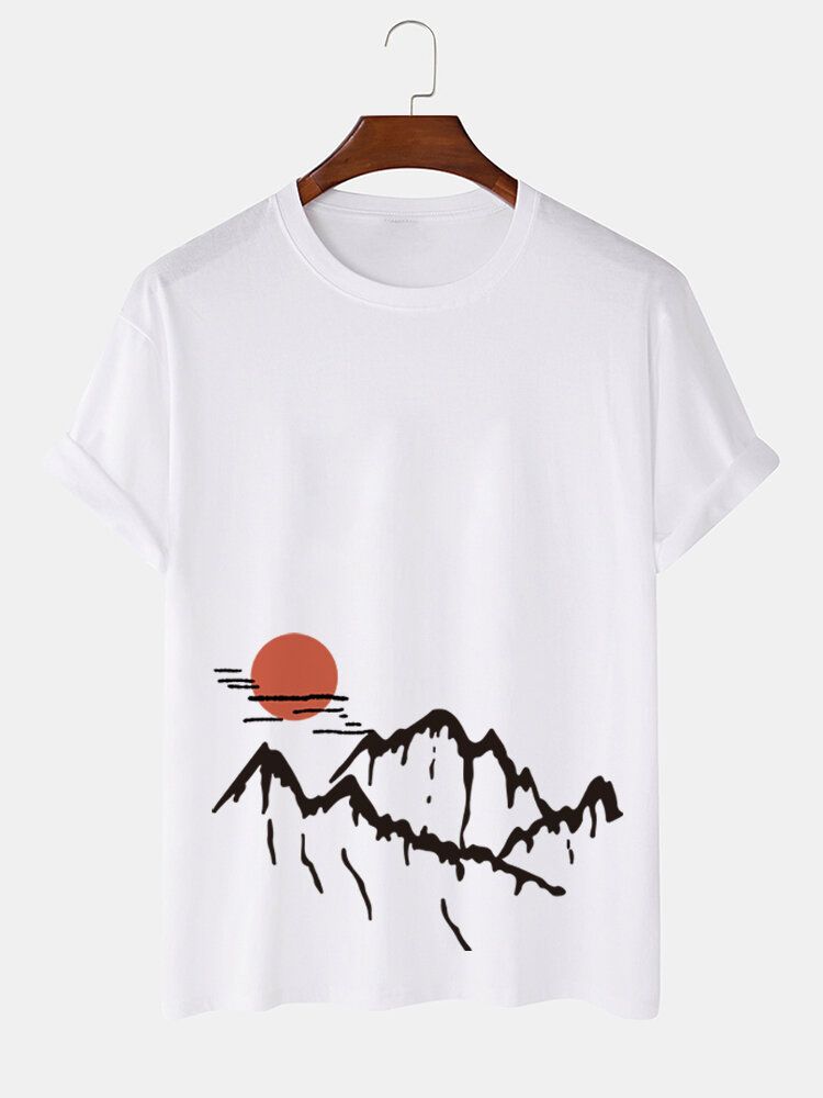 Kurzärmliges T-shirt Aus Baumwolle Mit Ukiyoe-landschaftsdruck Für Herren